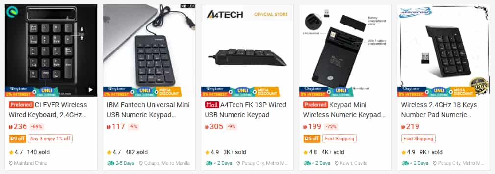 Numpad Options in Shopee